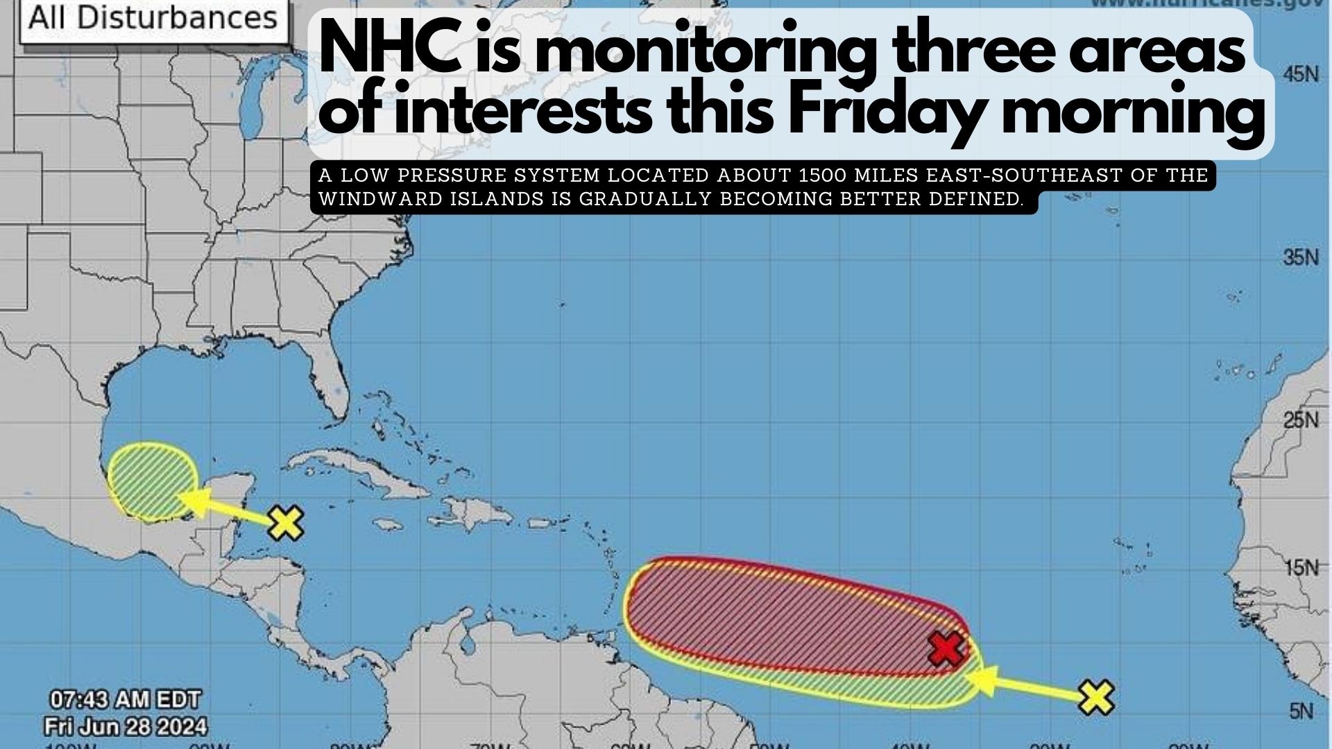NHC is monitoring three areas of interests this Friday morning