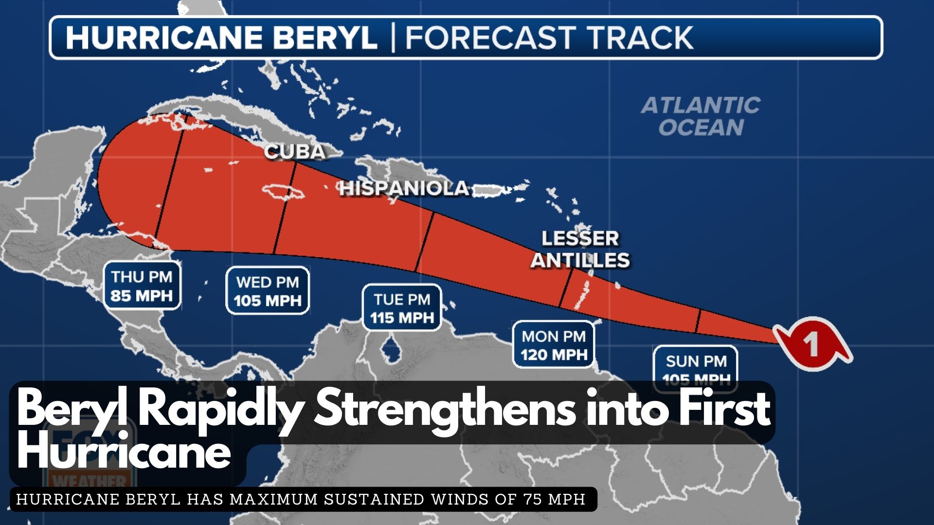 Beryl Rapidly Strengthens into First Hurricane 