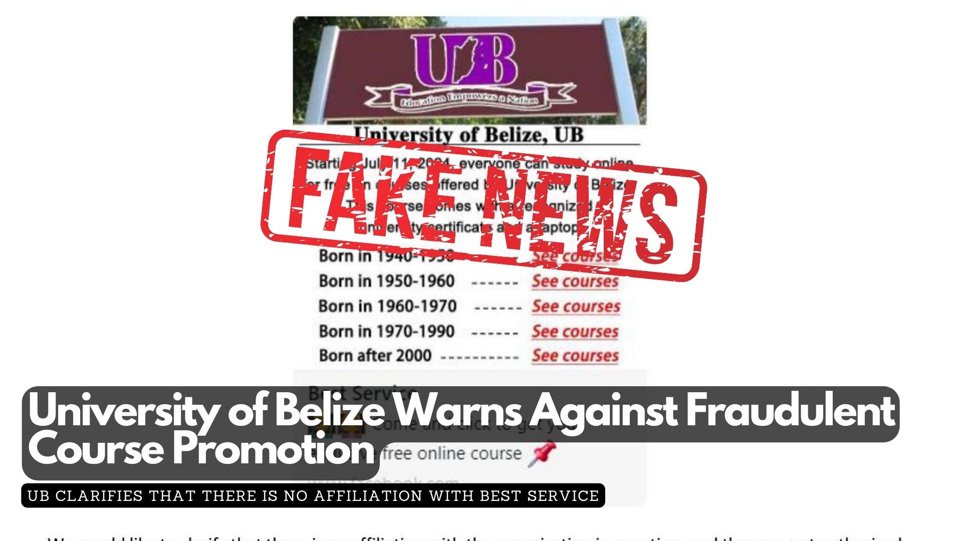 University of Belize Warns Against Fraudulent Course Promotion