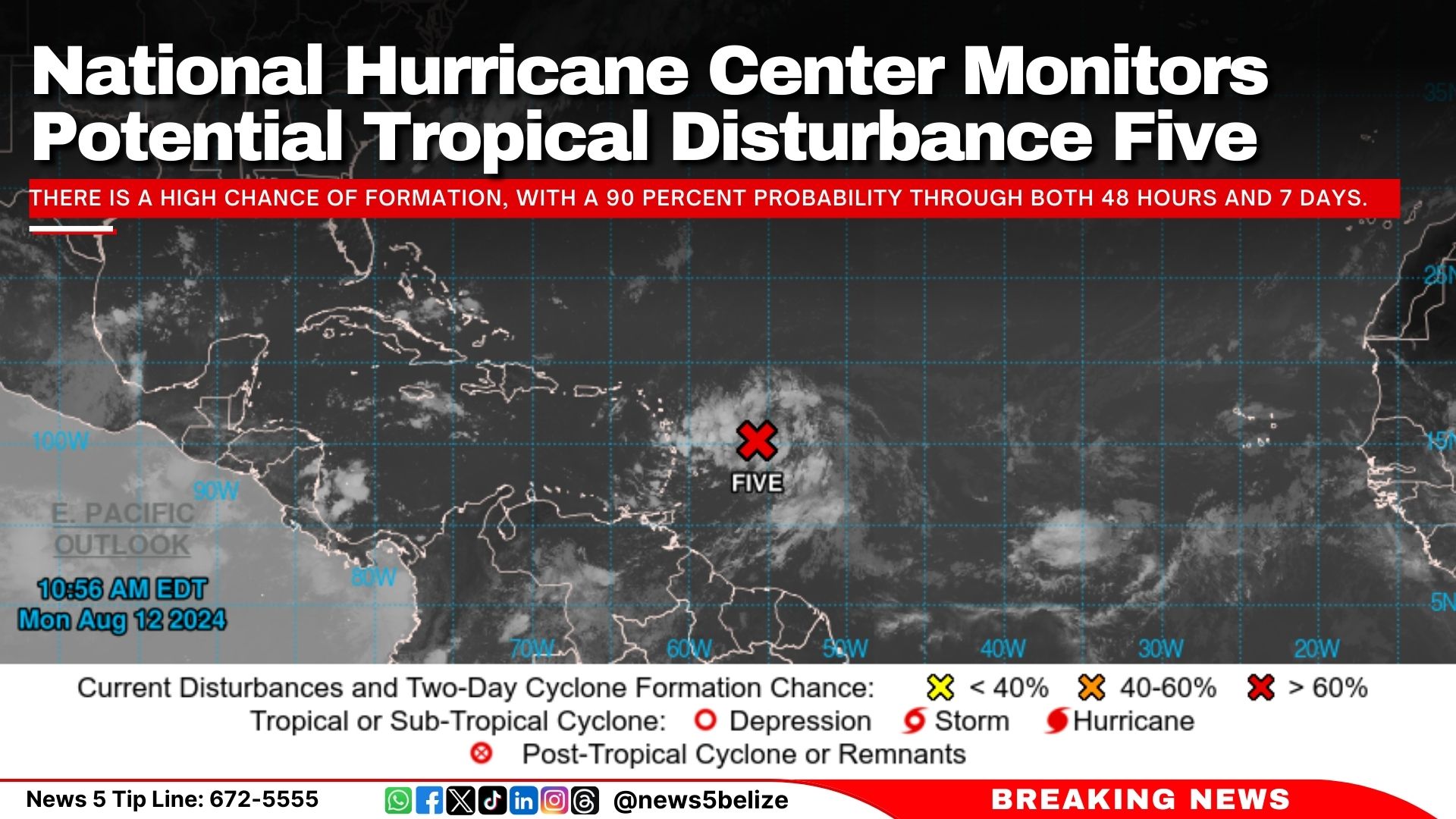 National Hurricane Center Monitors Potential Tropical Disturbance Five