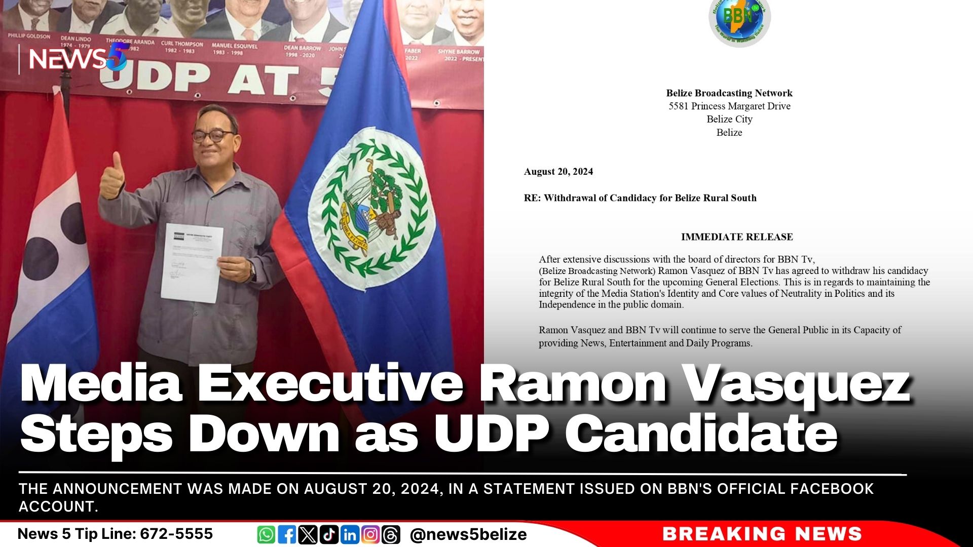 Media Executive Ramon Vasquez Steps Down as UDP Candidate