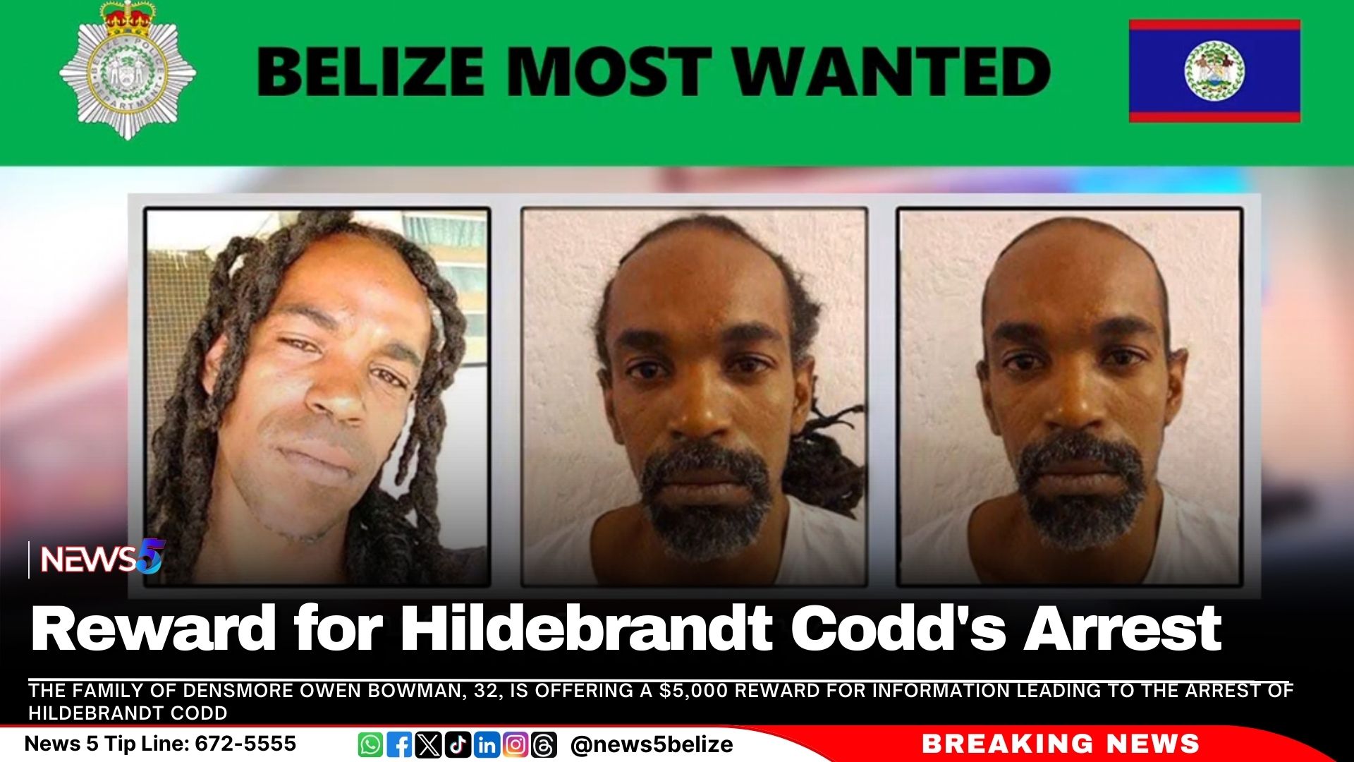 Reward Offered for Hildebrandt Codd's Arrest