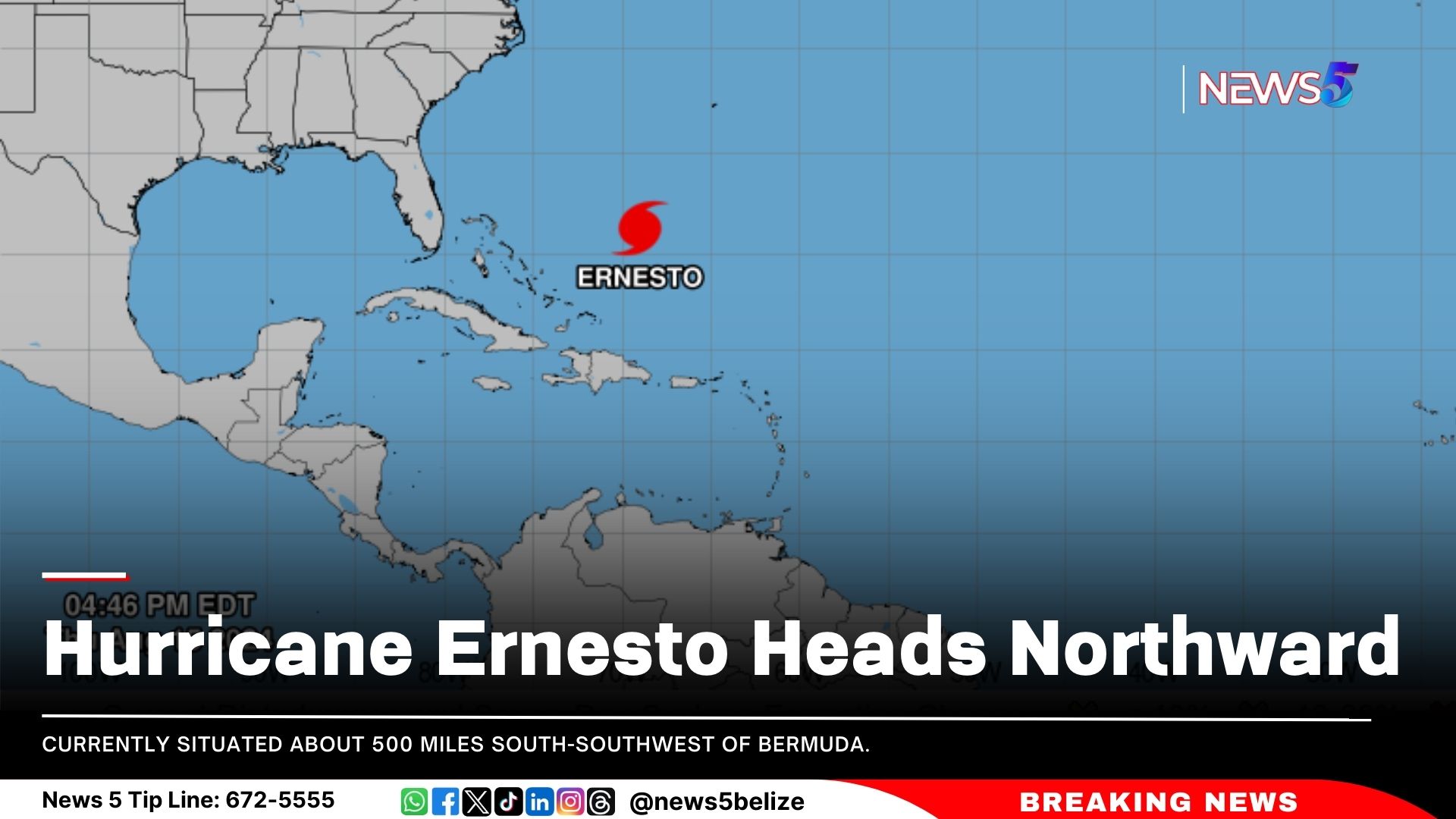 Hurricane Ernesto Heads Northward