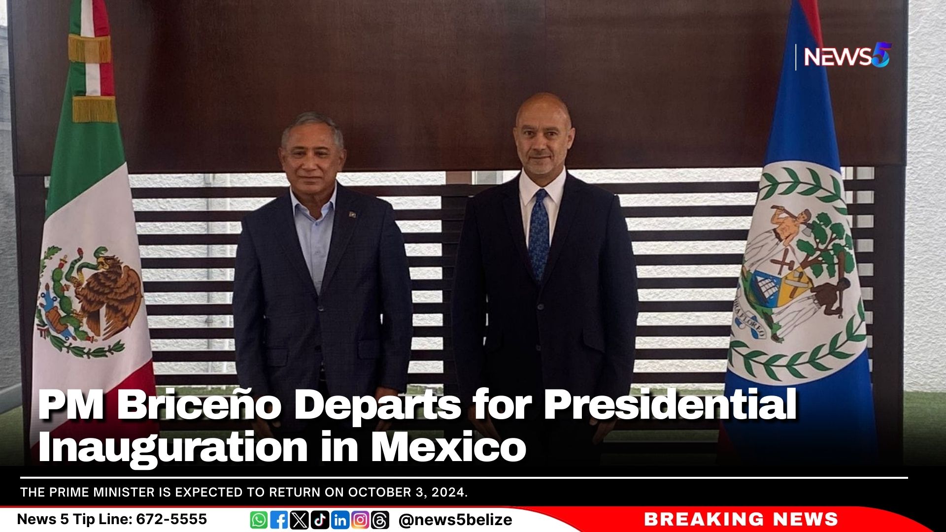 Prime Minister Departs for Historic Presidential Inauguration in Mexico