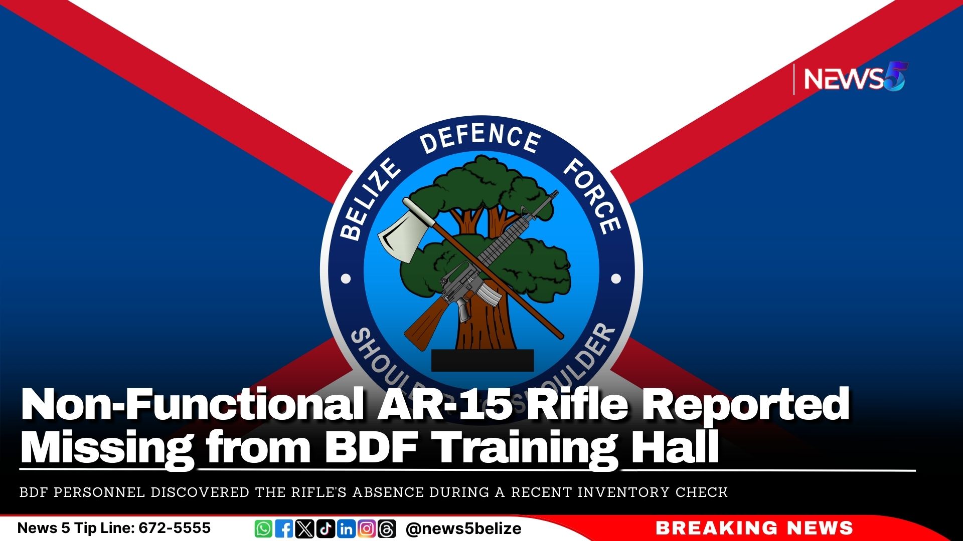 Non-Functional AR-15 Rifle Reported Missing from BDF Training Hall