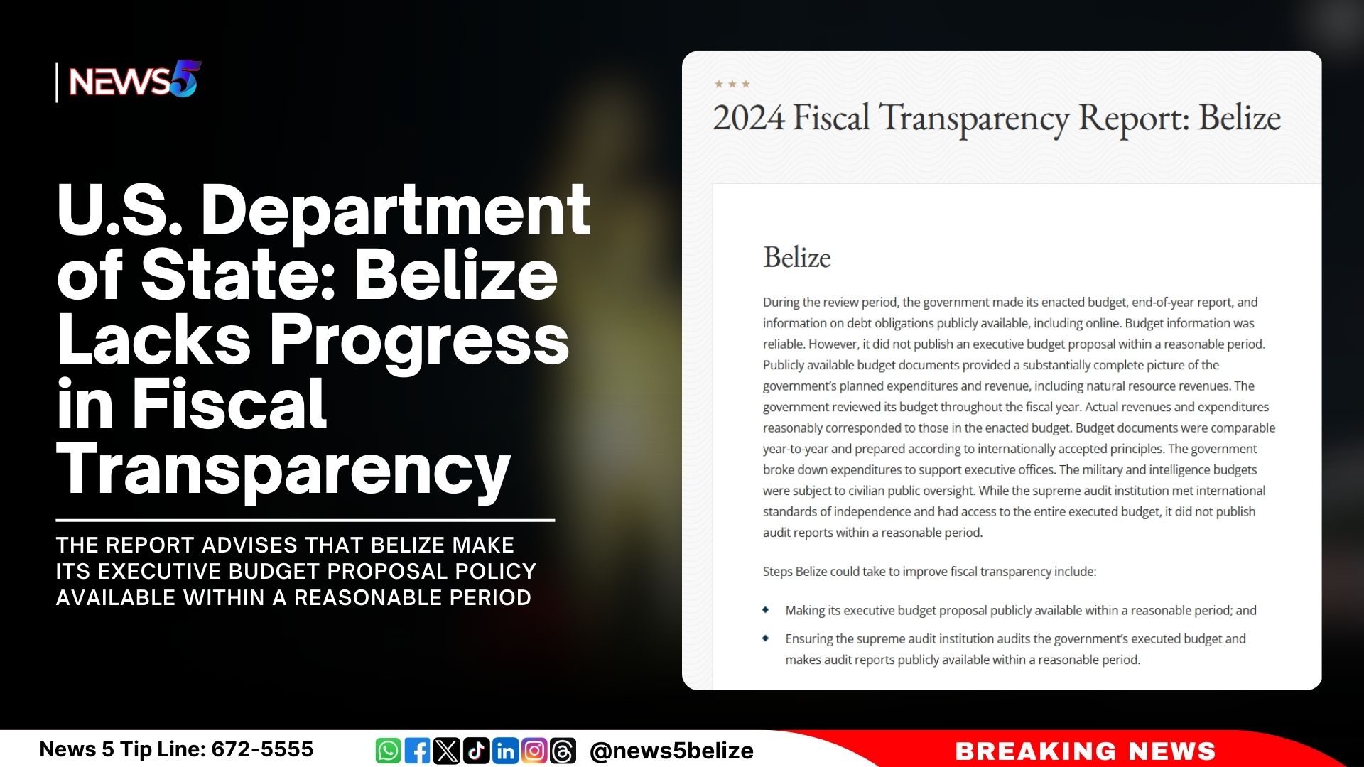 U.S. Department of State: Belize Lacks Progress in Fiscal Transparency