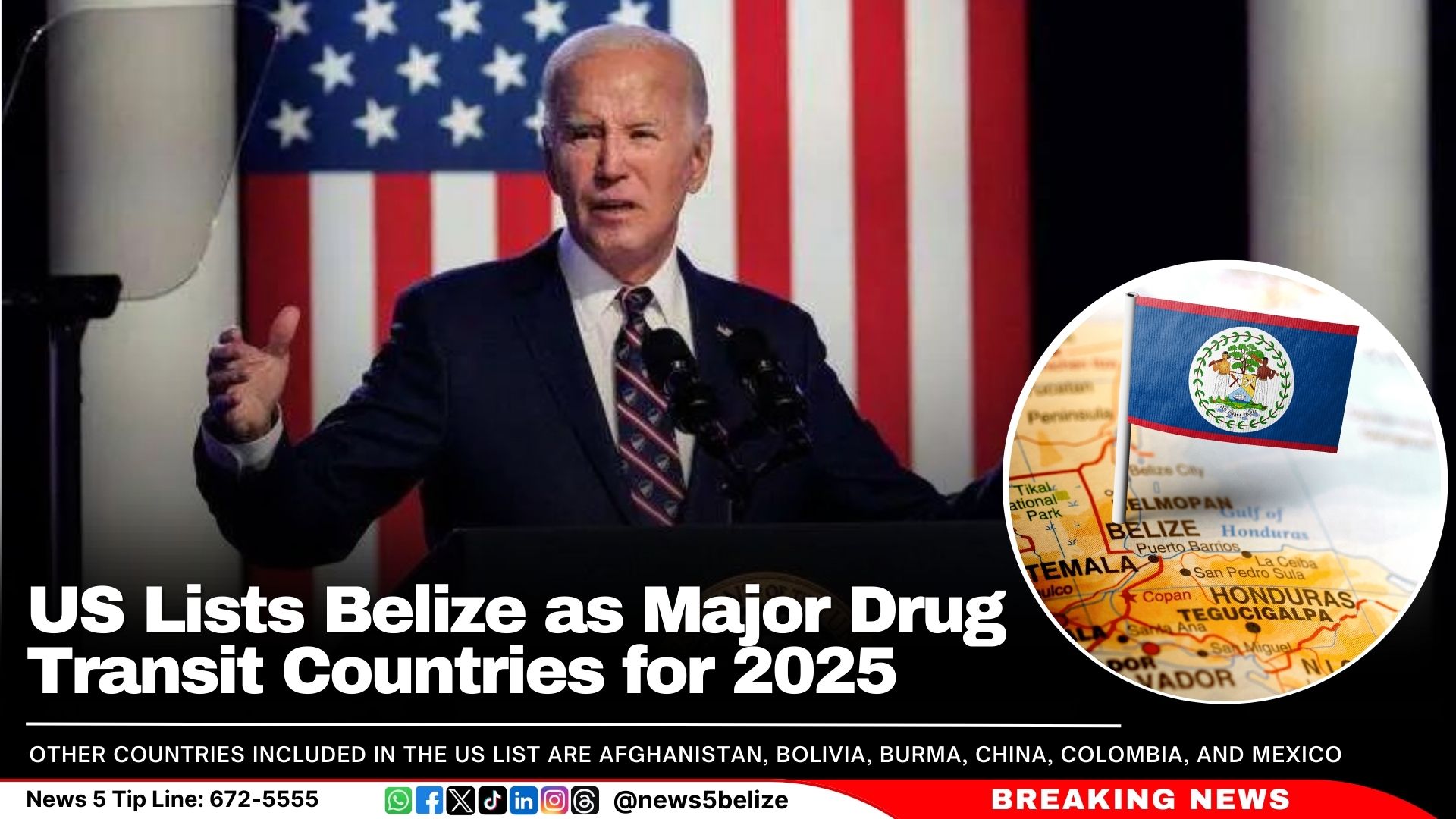 US Lists Belize as Major Drug Transit Countries for 2025