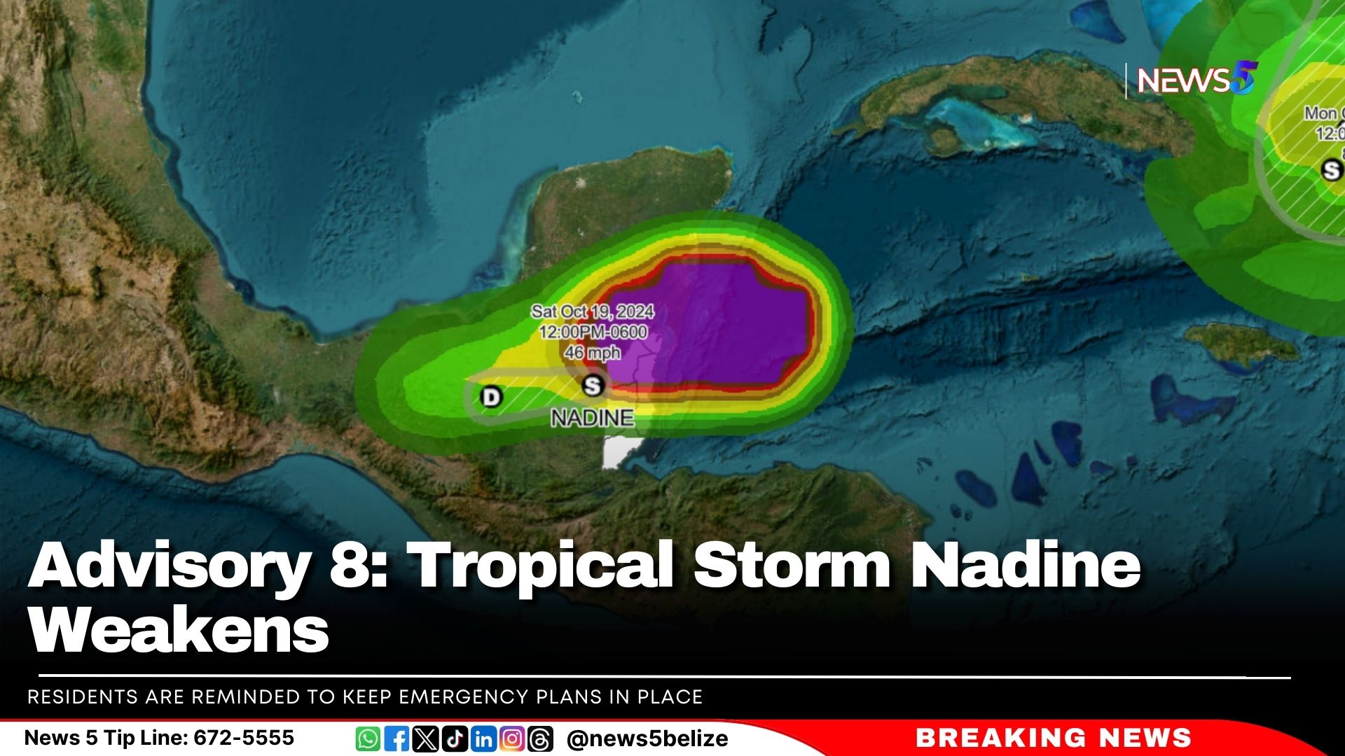 Advisory 8: Tropical Storm Nadine Weakens