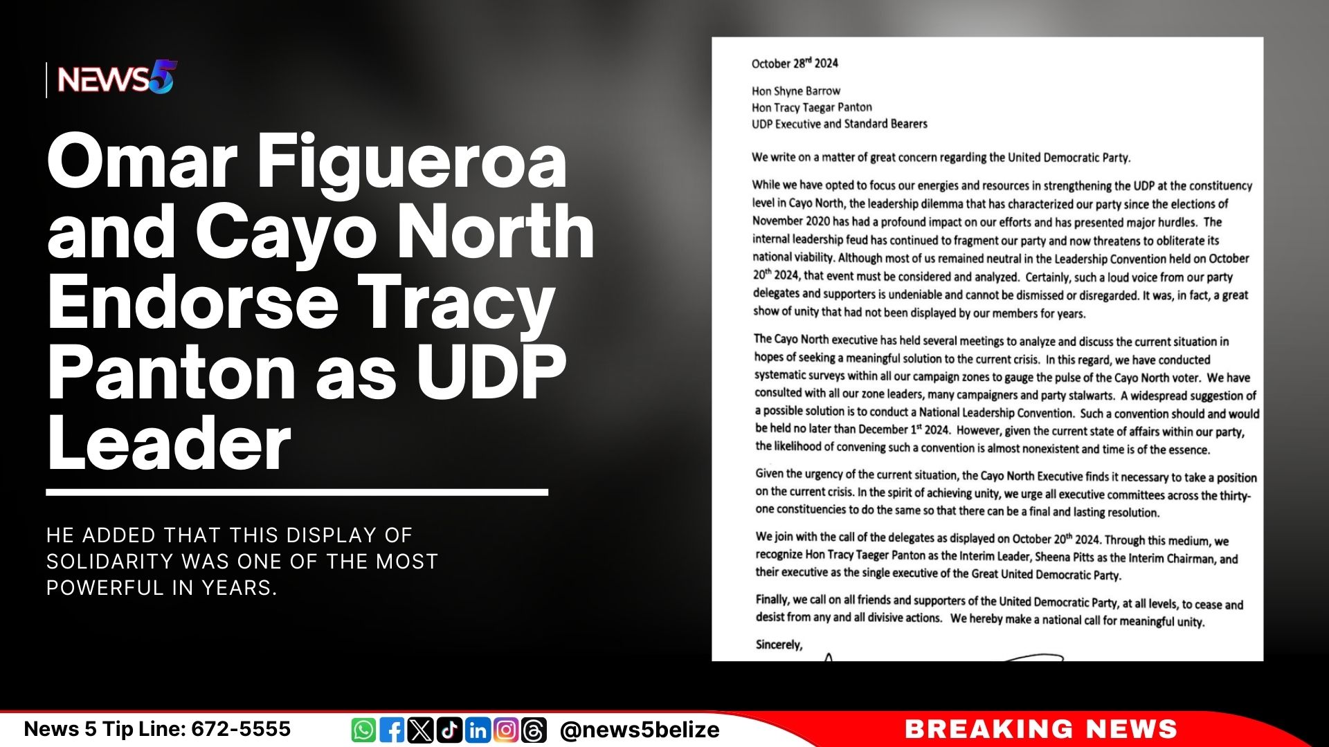 Omar Figueroa and Cayo North Endorse Tracy Panton as UDP Leader