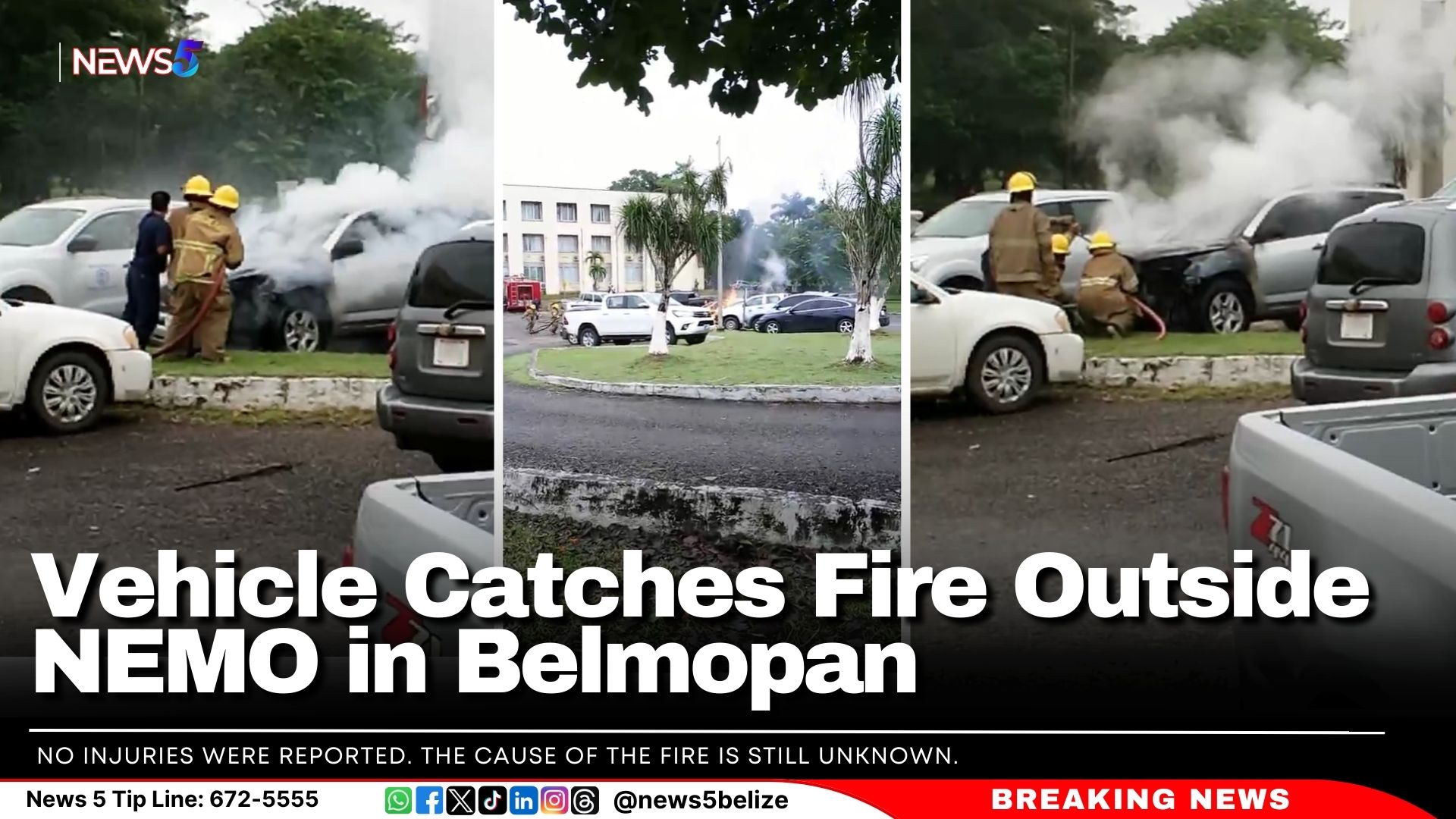 Vehicle Catches Fire Outside NEMO in Belmopan