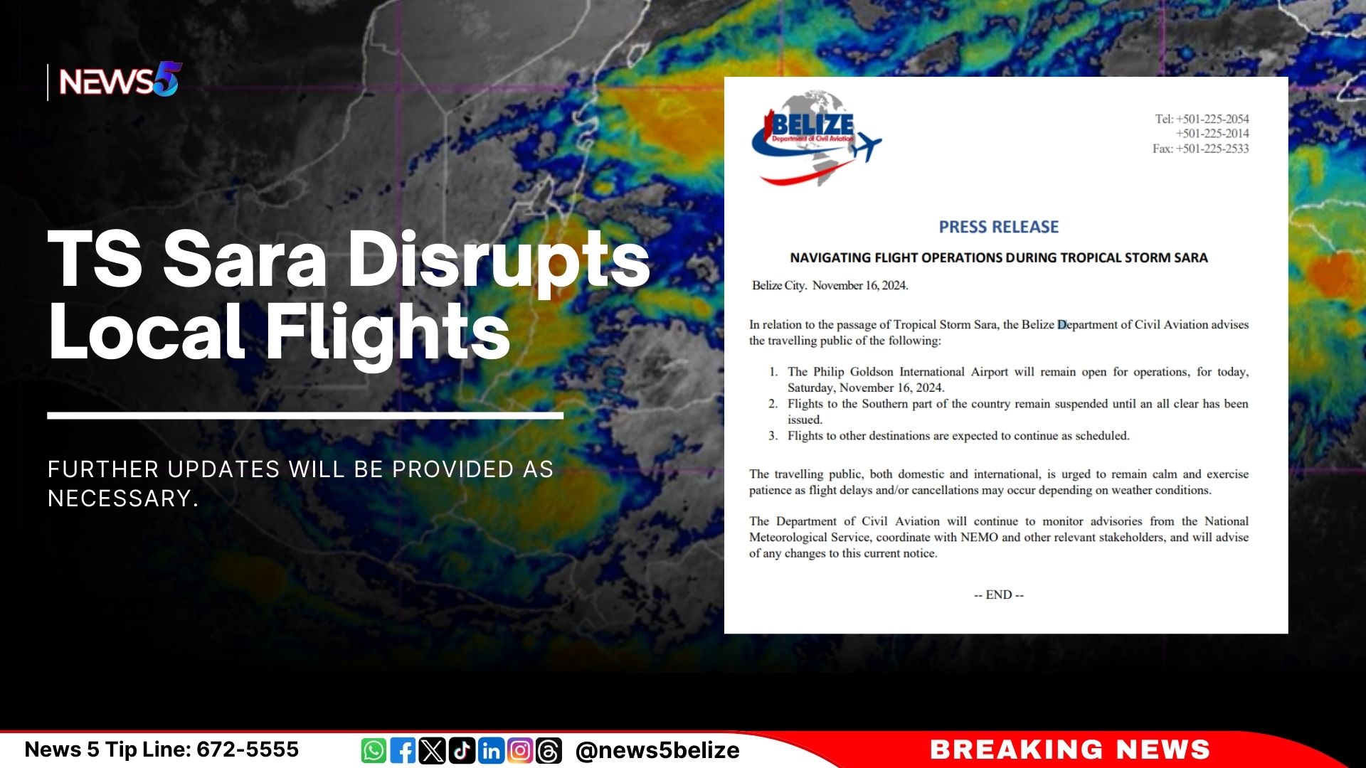 TS Sara Disrupts Local Flights