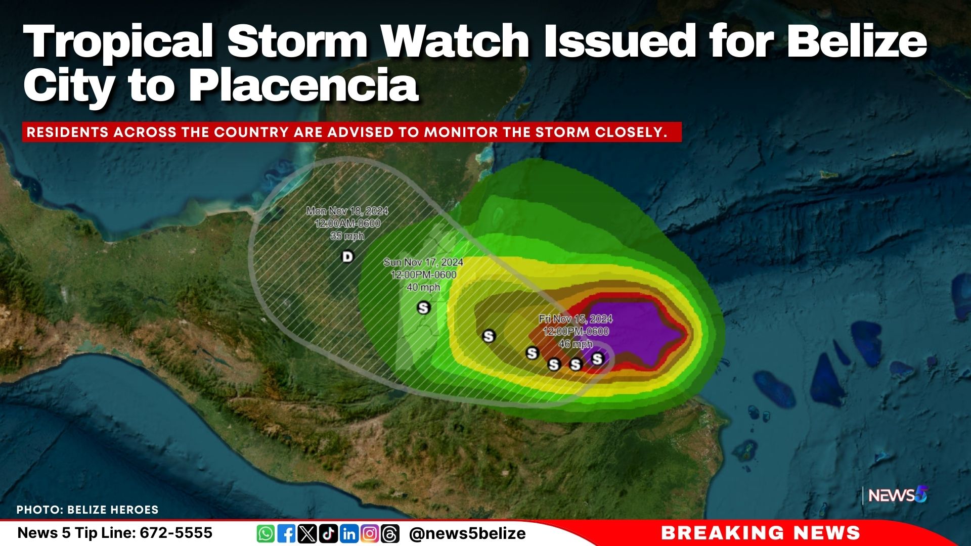 Tropical Storm Watch Issued for Belize City to Placencia