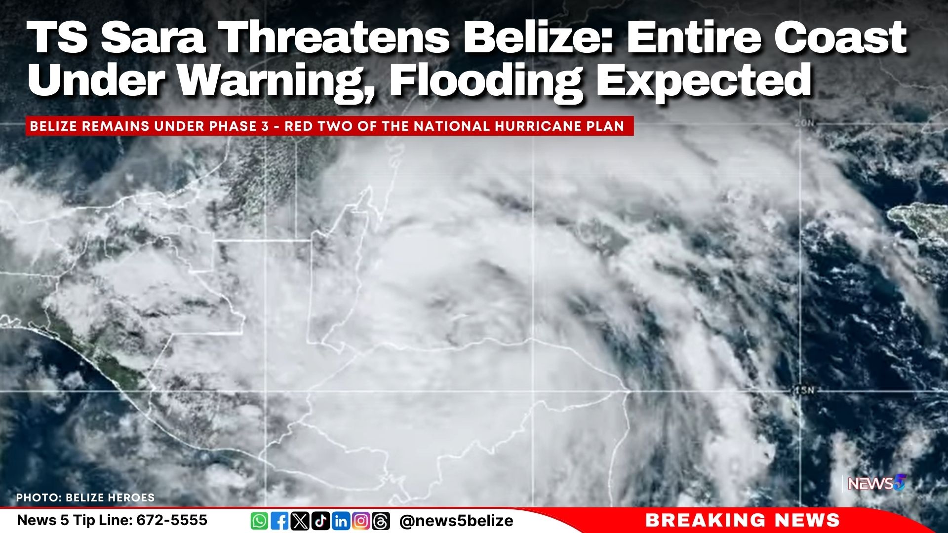 TS Sara Threatens Belize: Entire Coast Under Warning, Flooding Expected