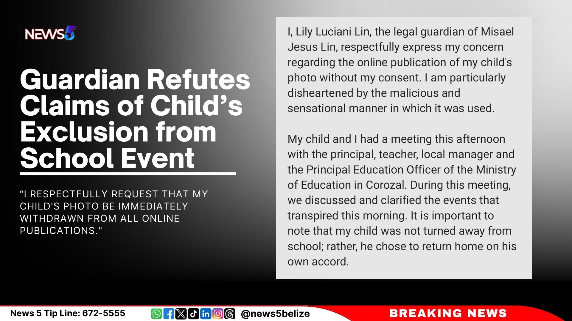 Guardian Refutes Claims of Child’s Exclusion from School Event