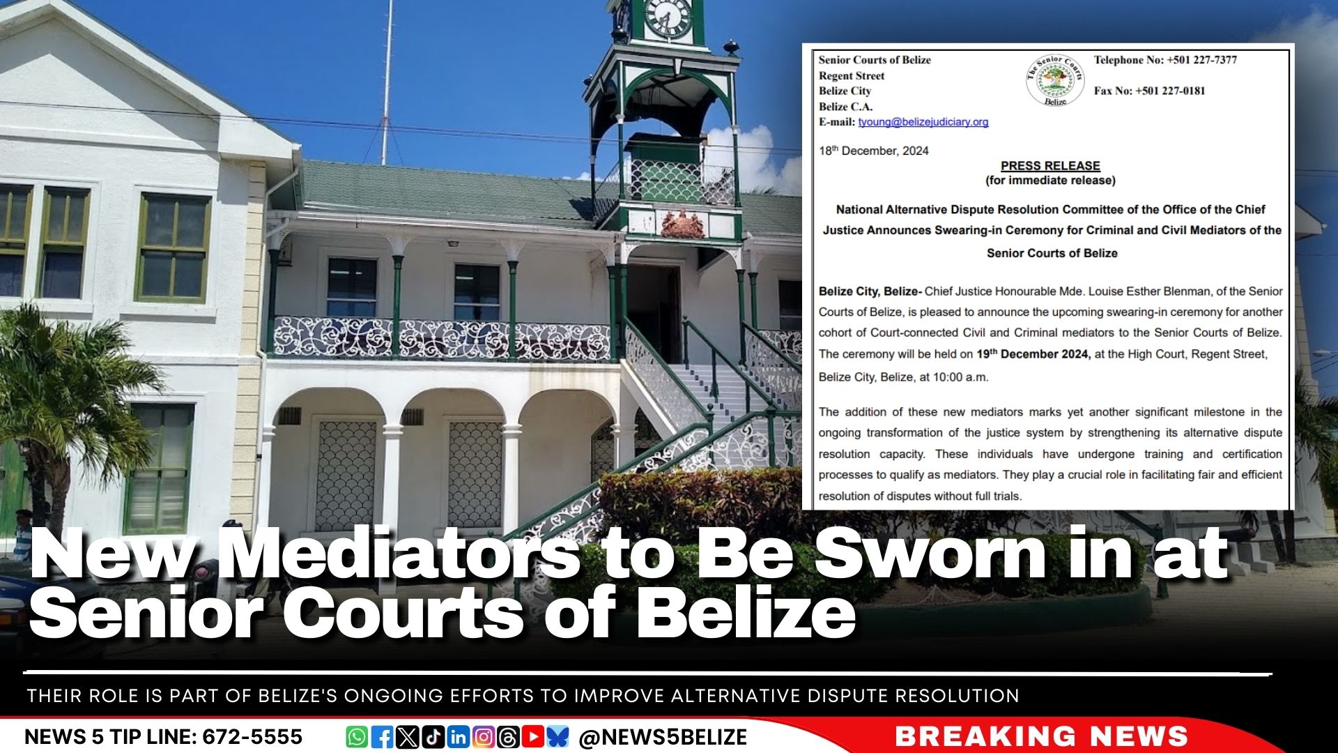 New Mediators to Be Sworn in at Senior Courts of Belize