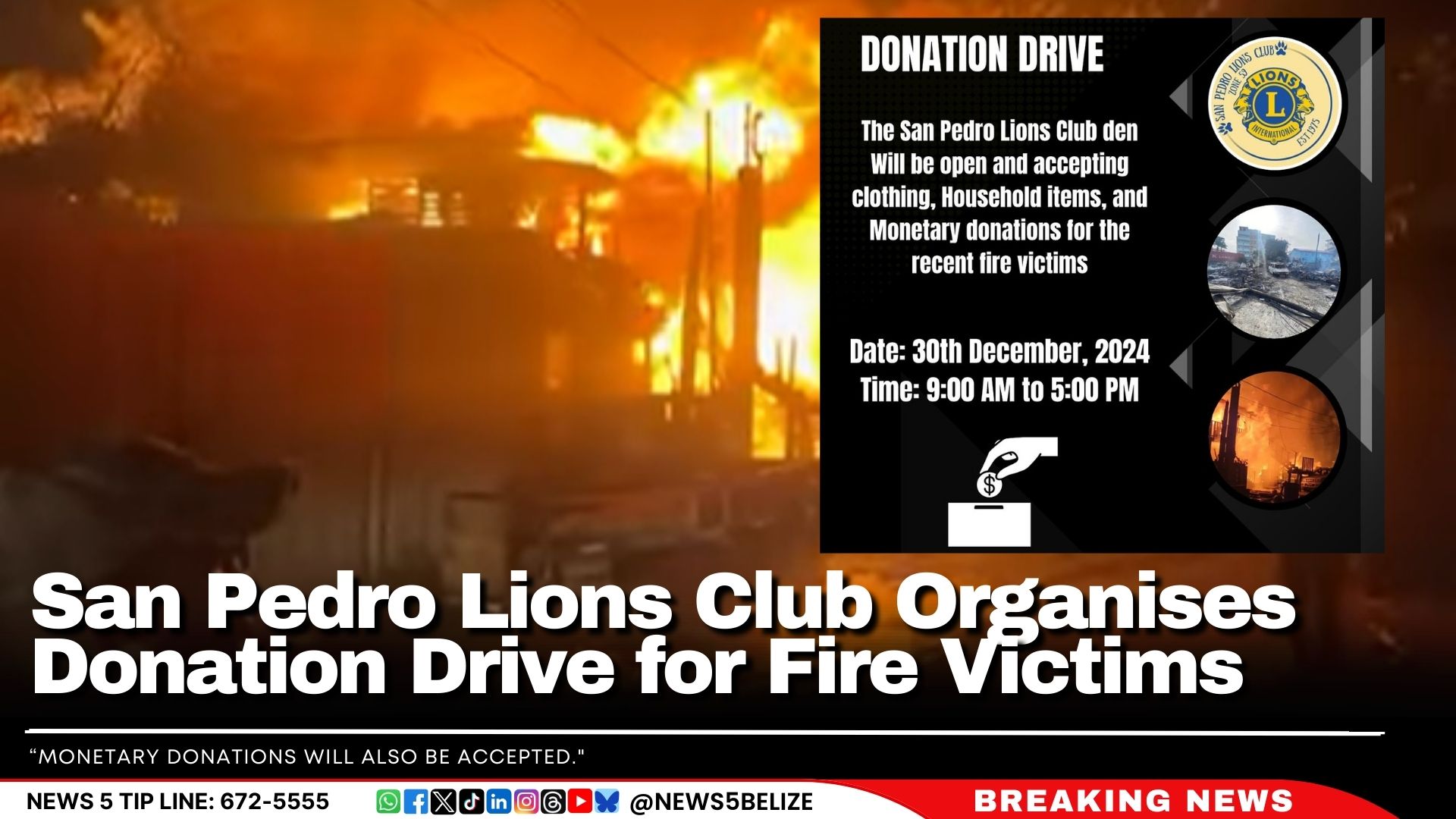 San Pedro Lions Club Organises Donation Drive for Fire Victims