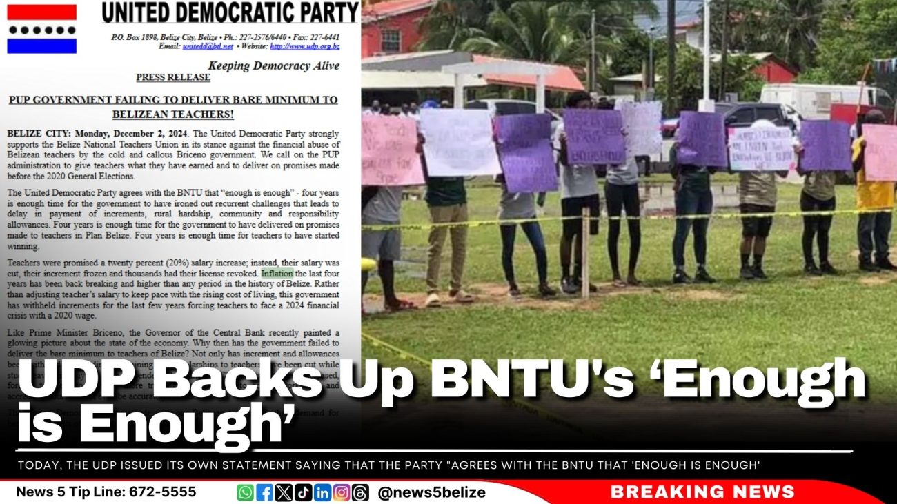 UDP Backs Up BNTU's ‘Enough is Enough’