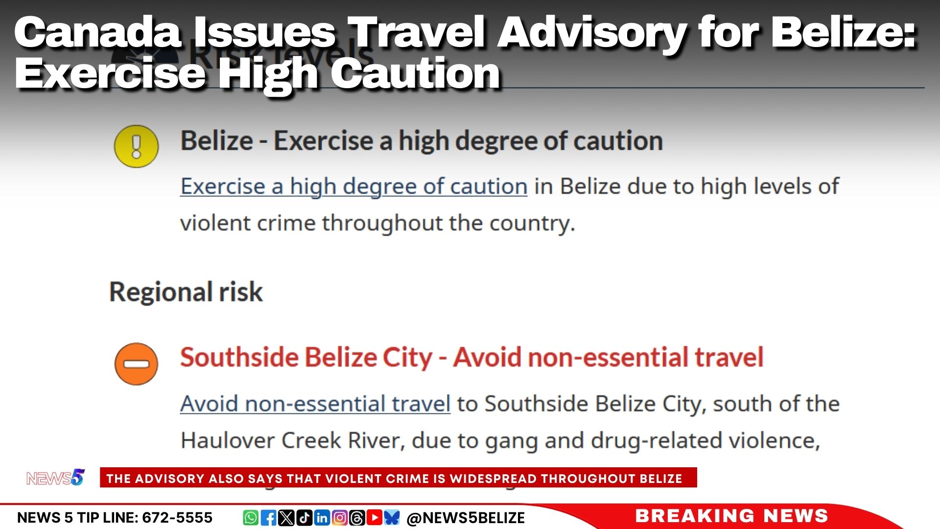 Canada Issues Travel Advisory for Belize: Exercise High Caution