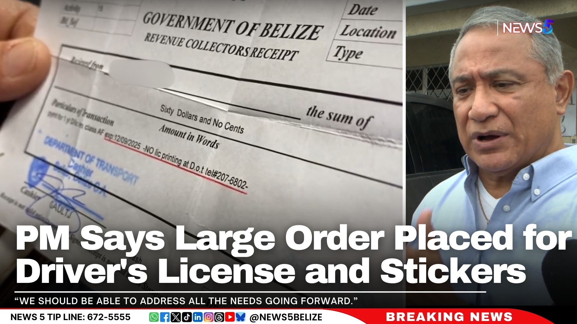 PM Says Large Order Placed for Driver's License and Stickers