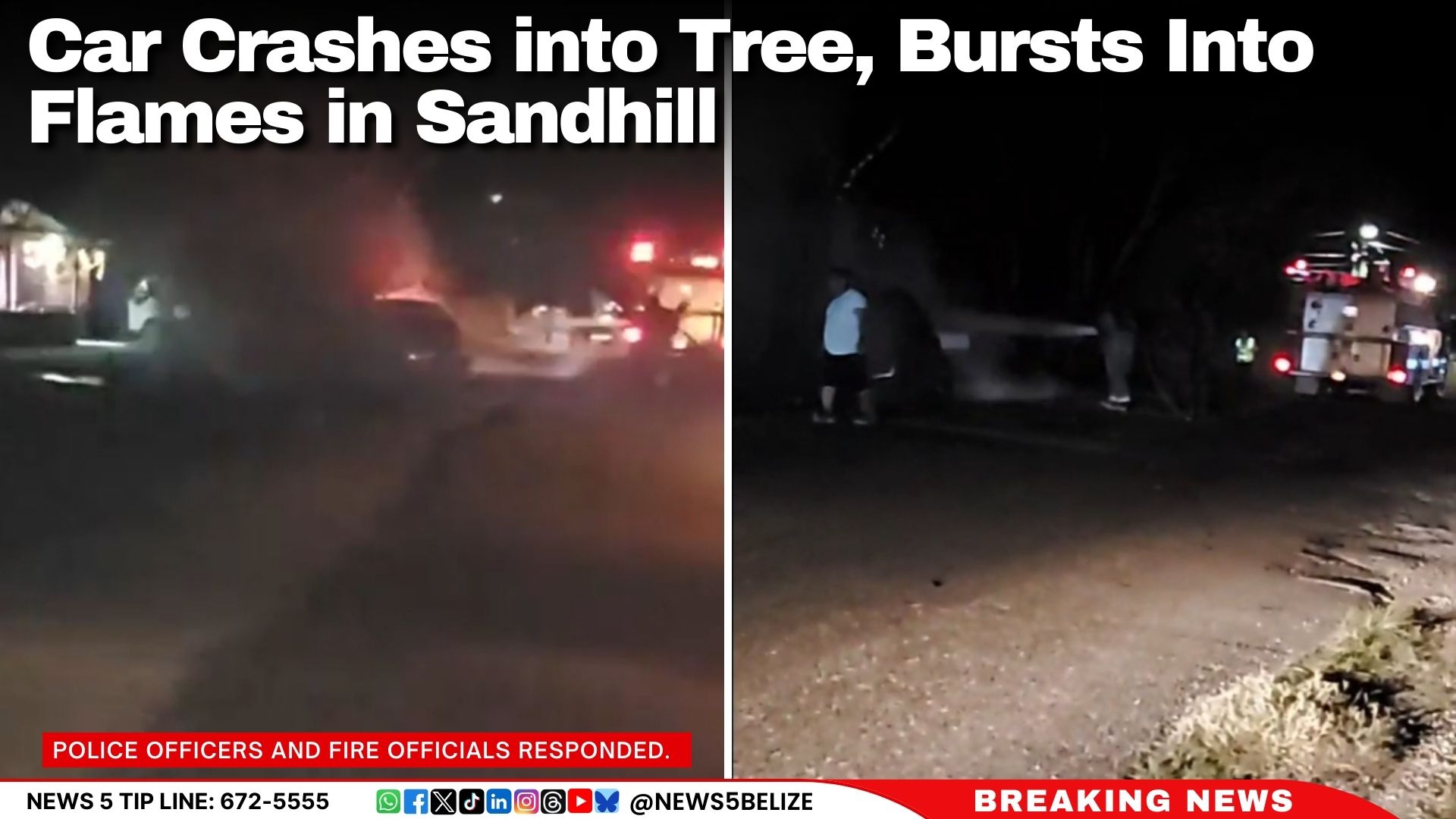 Car Crashes into Tree, Bursts Into Flames in Sandhill