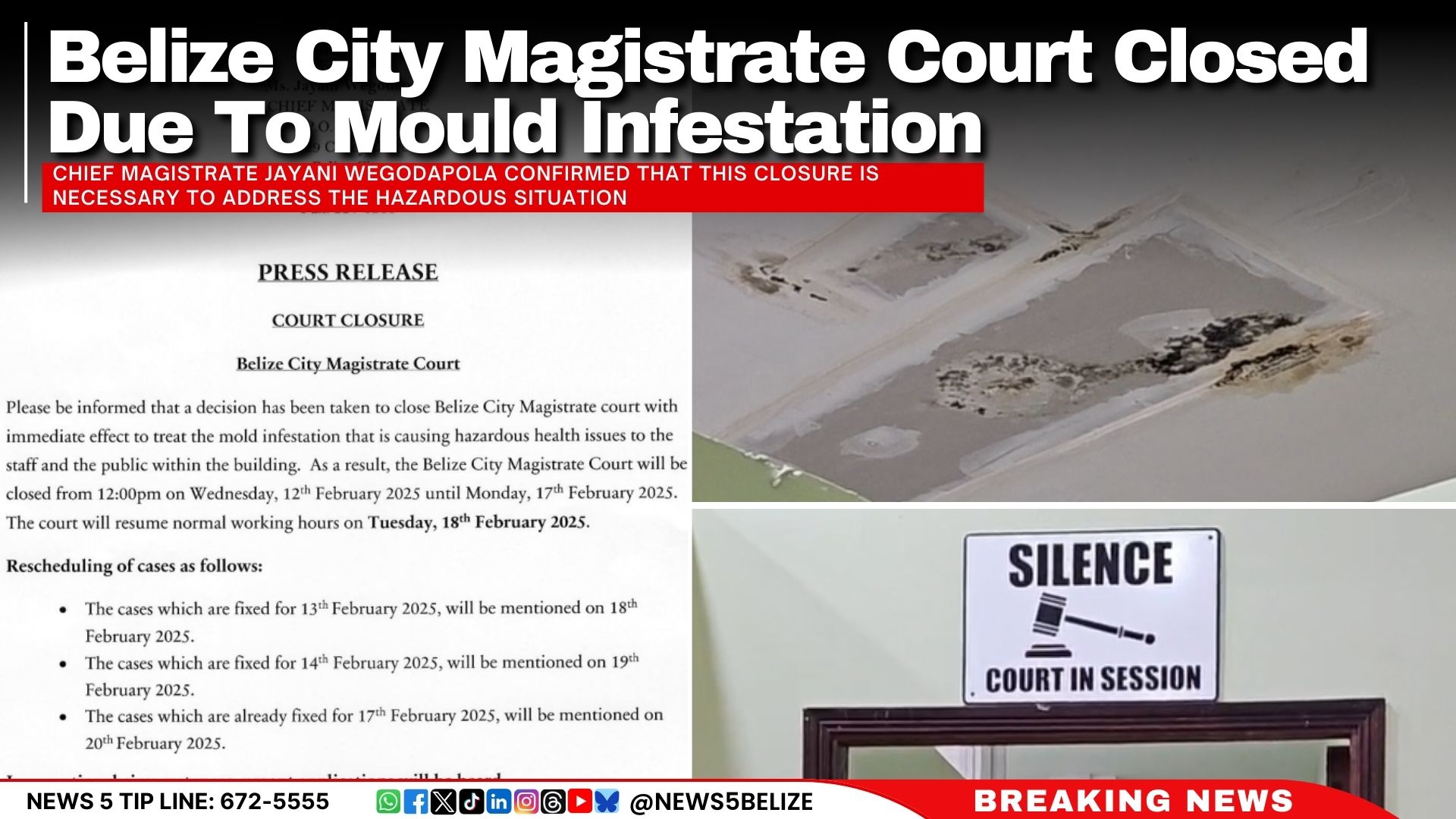 Belize City Magistrate Court Closed Due To Mould Infestation