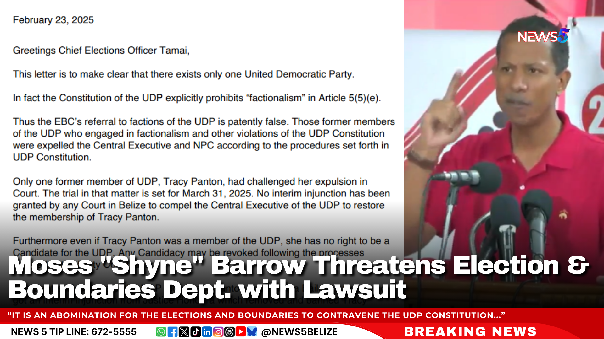 Moses "Shyne" Barrow Threatens Election & Boundaries Dept. with Lawsuit