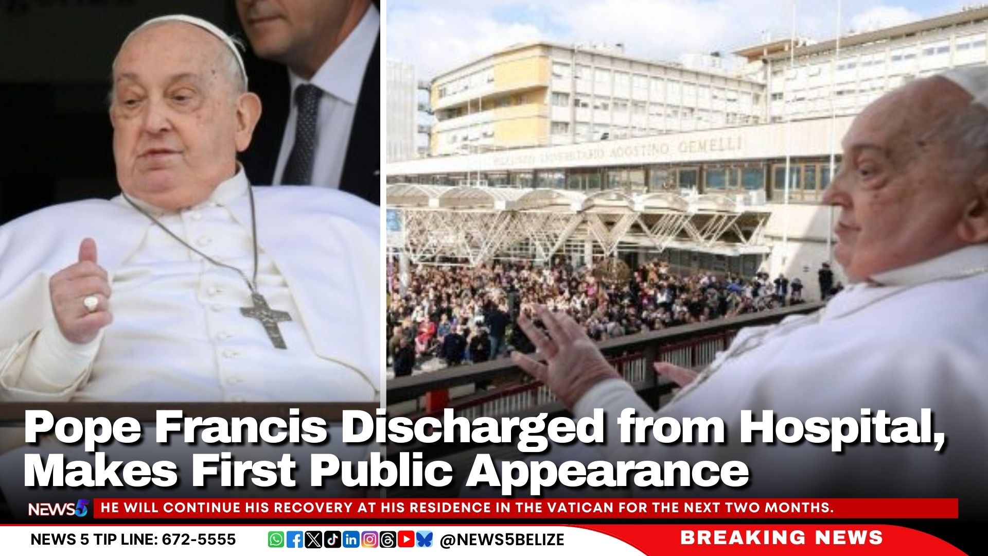 Pope Francis Discharged from Hospital, Makes First Public Appearance