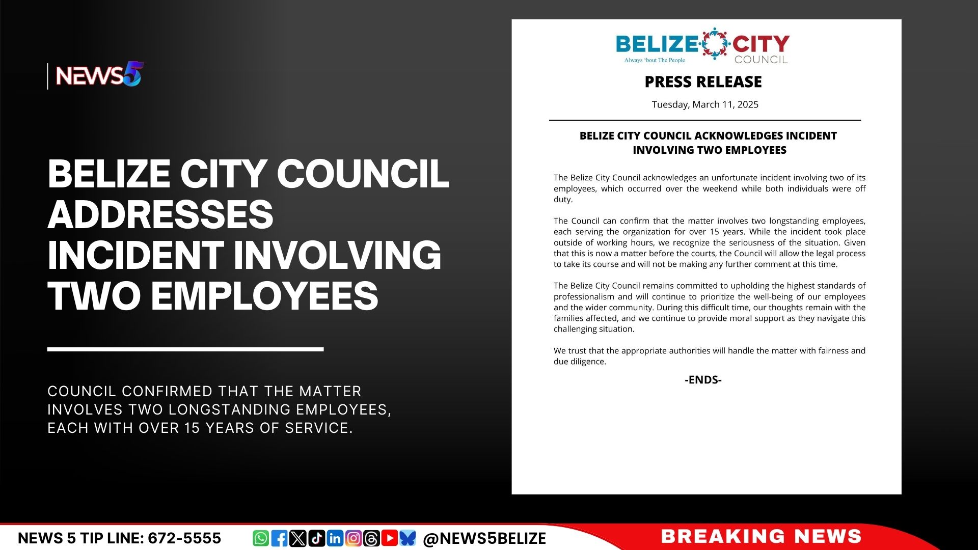 Belize City Council Addresses Incident Involving Two Employees