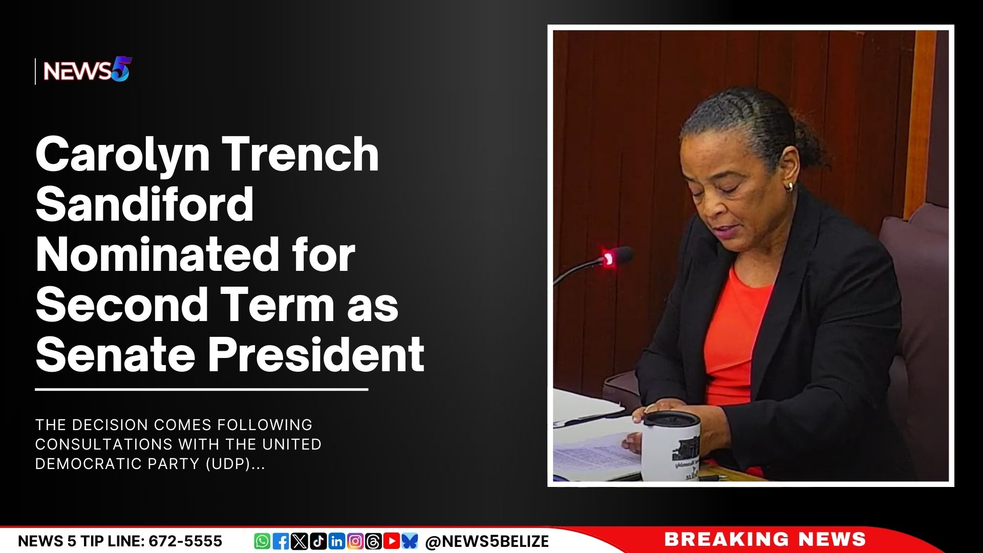 Carolyn Trench Sandiford Nominated for Second Term as Senate President