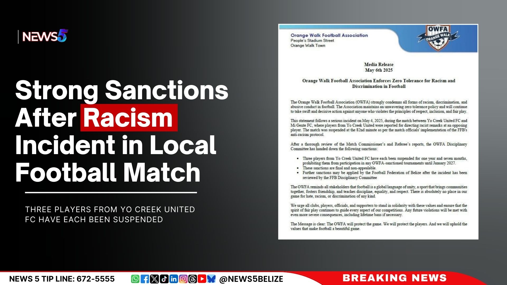 Strong Sanctions After Racism Incident in Local Football Match