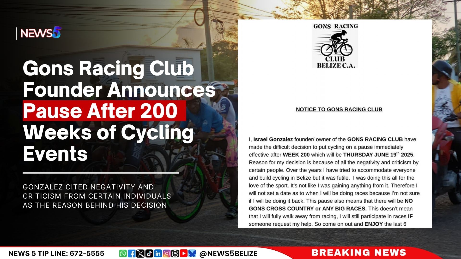 Gons Racing Club Founder Announces Pause After 200 Weeks of Cycling Events
