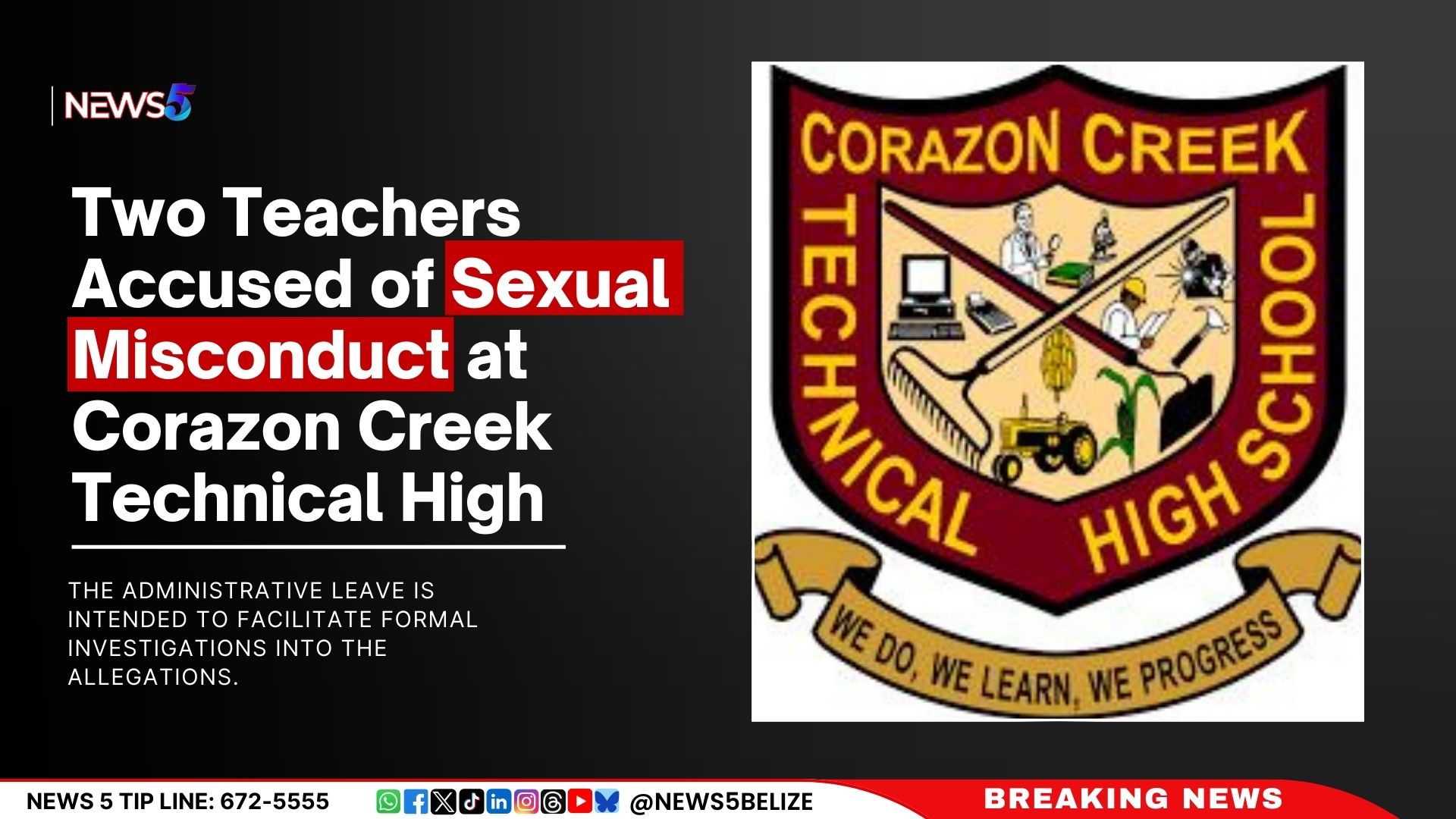 Two Teachers Accused of Sexual Misconduct at Corazon Creek Technical High