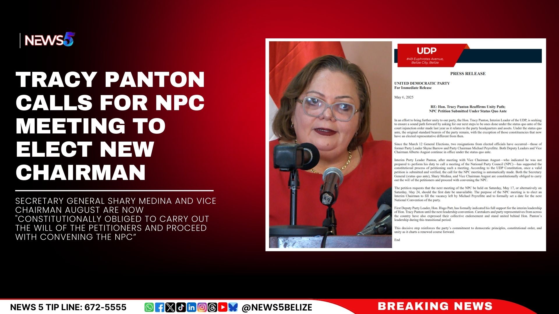 Tracy Panton Calls for NPC Meeting to Elect New Chairman