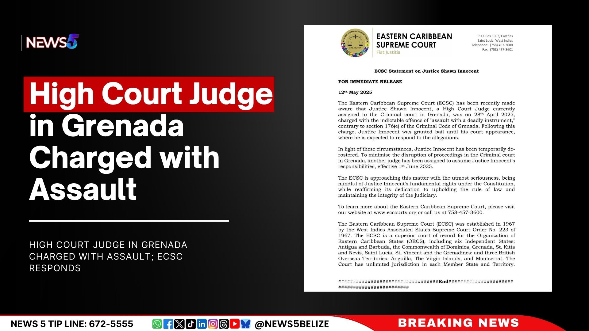 High Court Judge in Grenada Charged with Assault