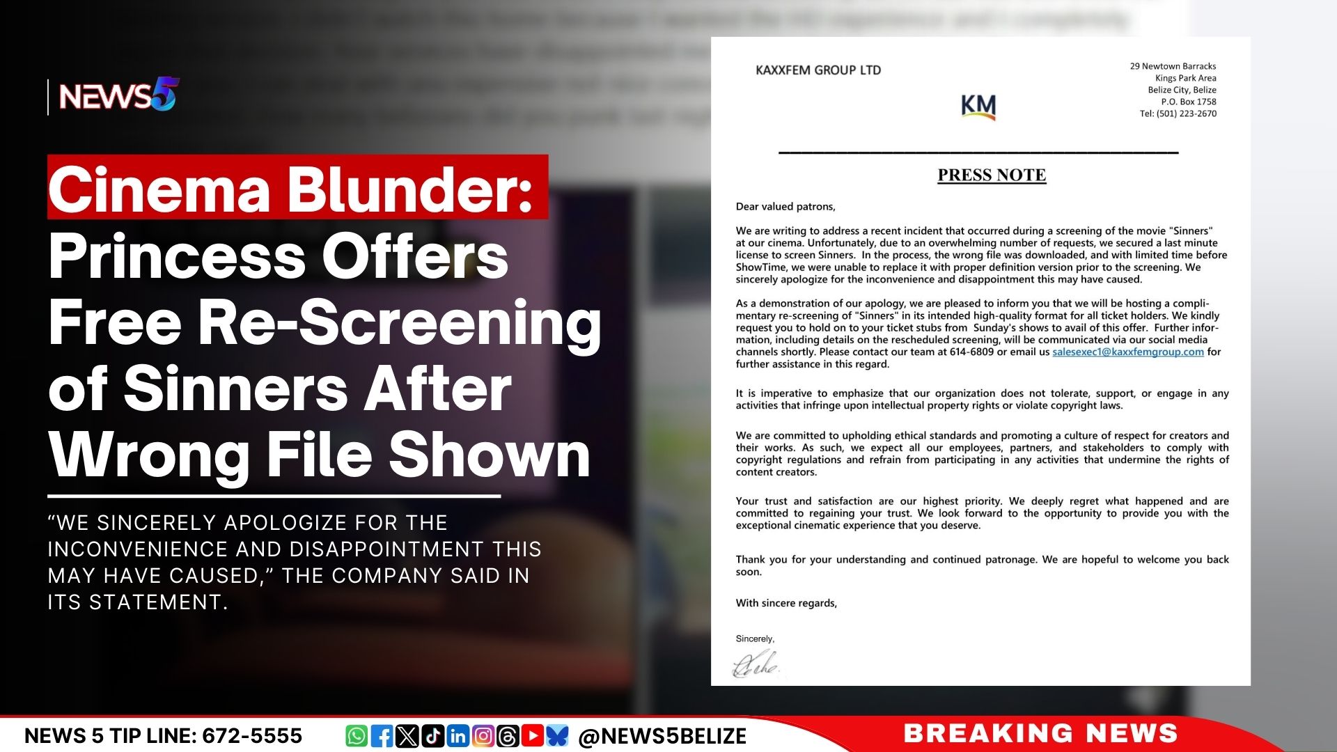 Cinema Blunder: Princess Offers Free Re-Screening of Sinners After Wrong File Shown