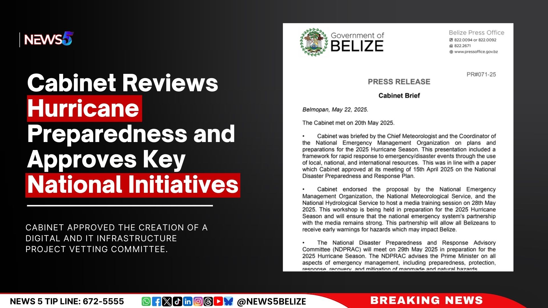 Cabinet Reviews Hurricane Preparedness and Approves Key National Initiatives