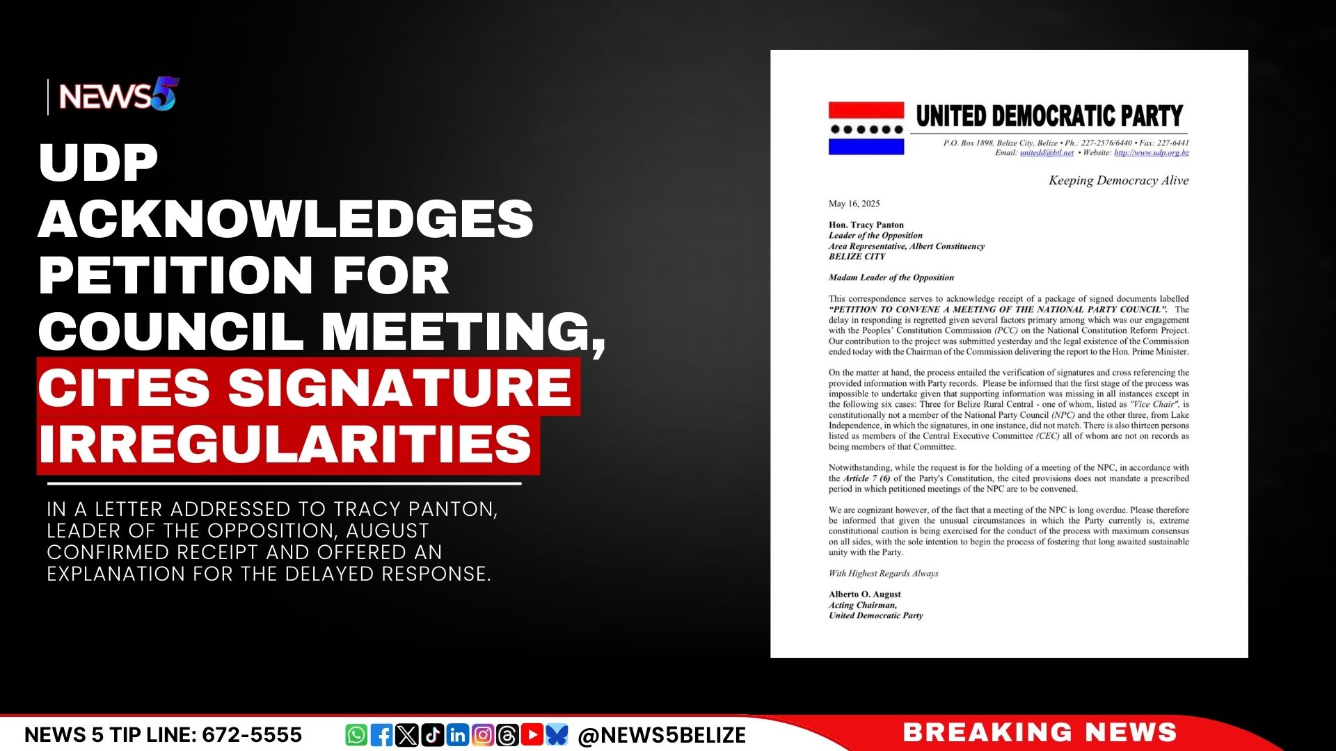 UDP Acknowledges Petition for Council Meeting, Cites Signature Irregularities