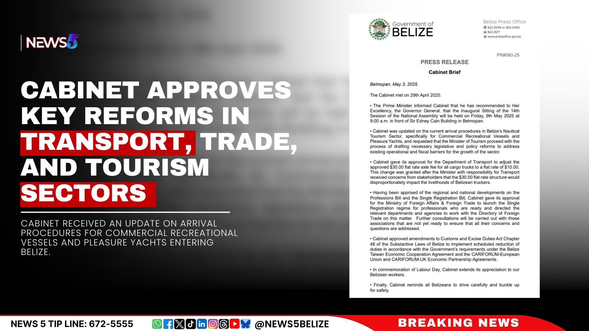 Cabinet Approves Key Reforms in Transport, Trade, and Tourism Sectors